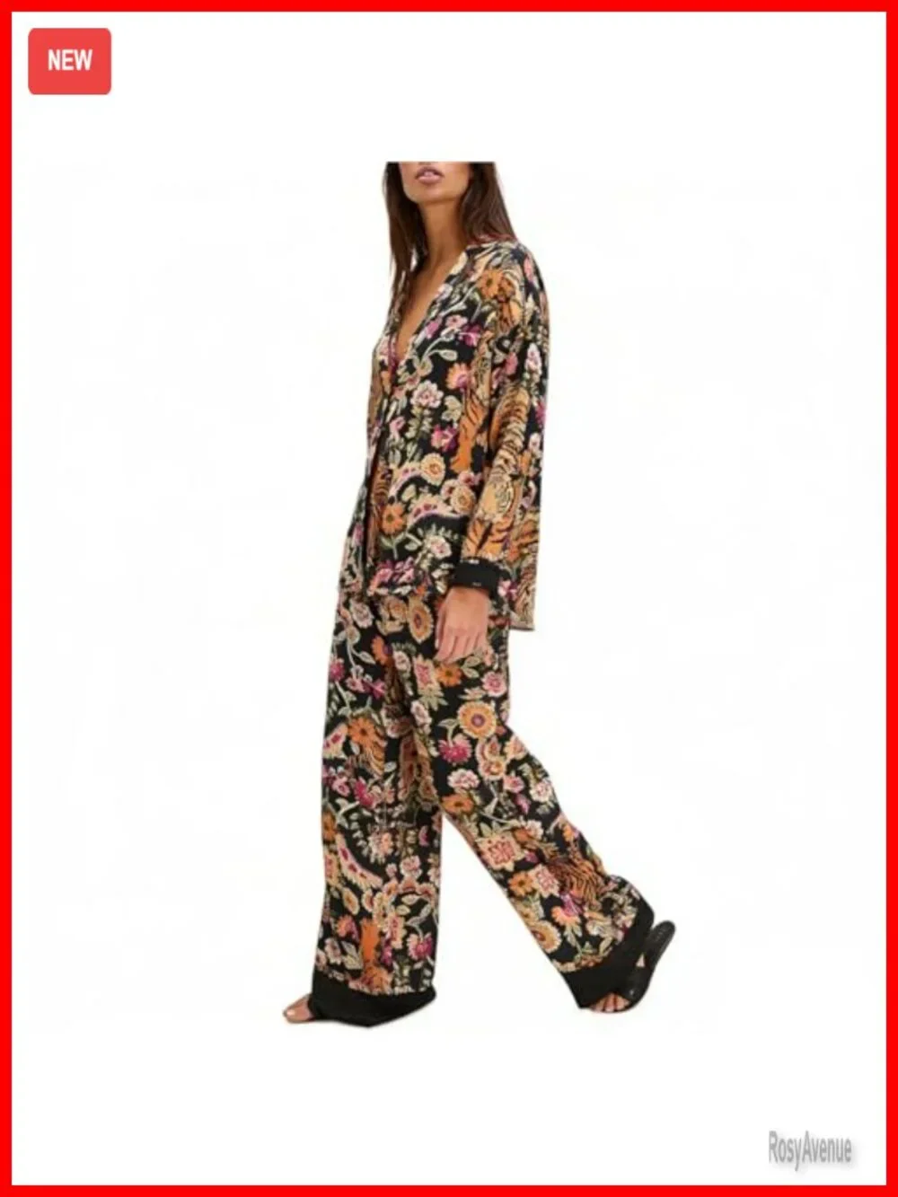 Women Satin Pajama Set 2 Piece Lounge Set Button Down Long Sleeve Wide Leg
